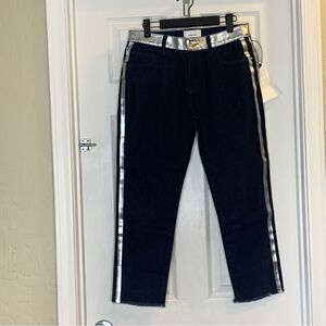 Current Elliot The Fling Silver Stripe Crop Denim Jeans Size 26